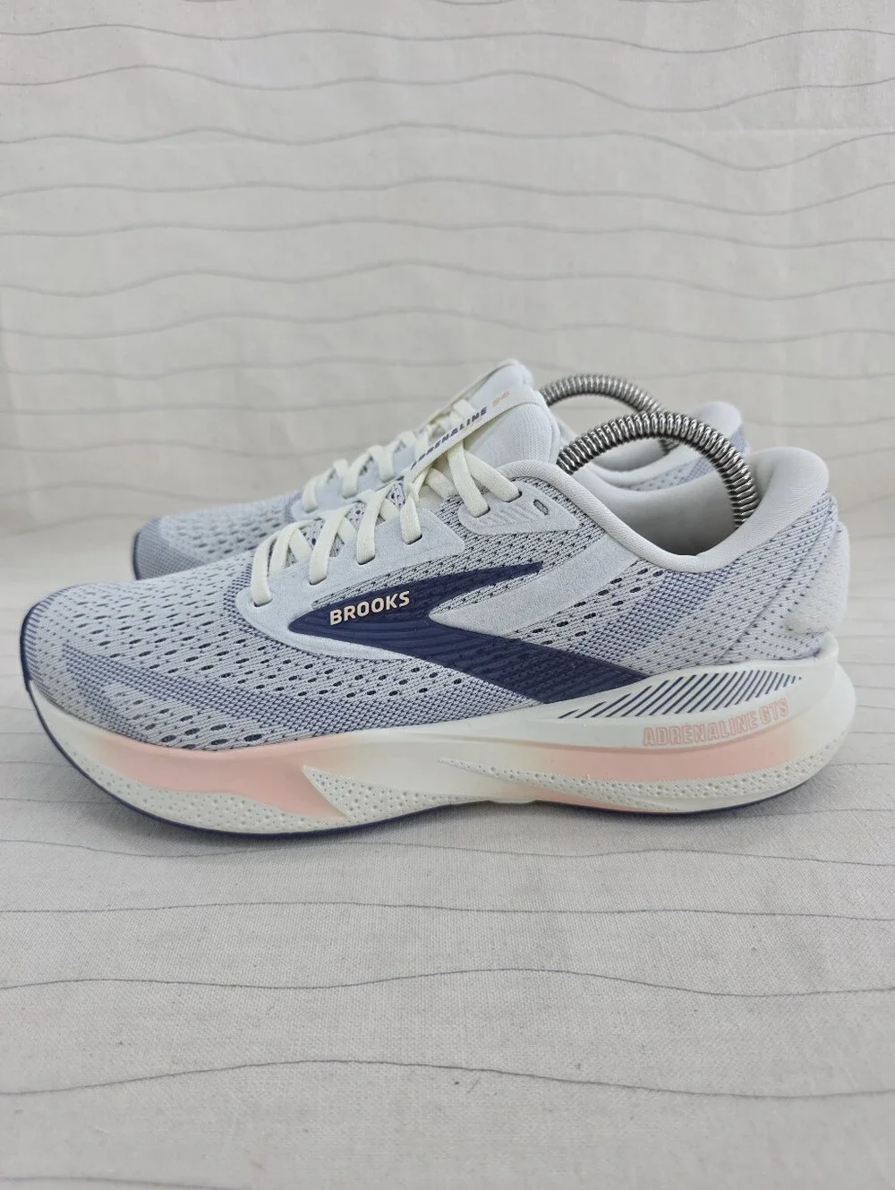 Brooks Womens Adrenaline GTS 24 Grey/Blue Ribbon/Peach Running Shoes Size 8.5 B